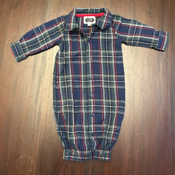 Mud Pie green plaid onesie with red elbow pad size 3-6M - Picture 1 of 4